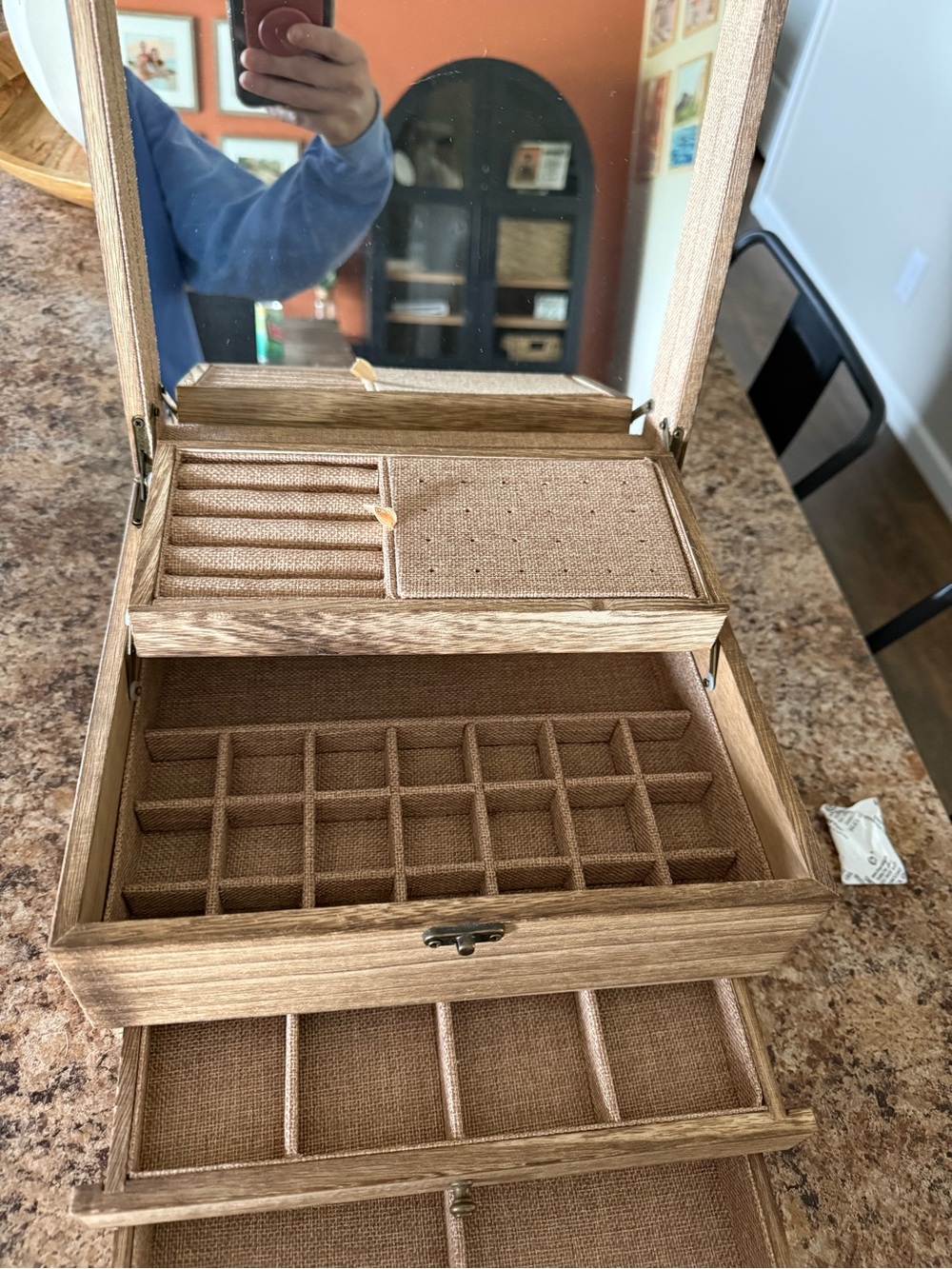 Wood Finish Jewelry Organizer Box with Mirror - Brown